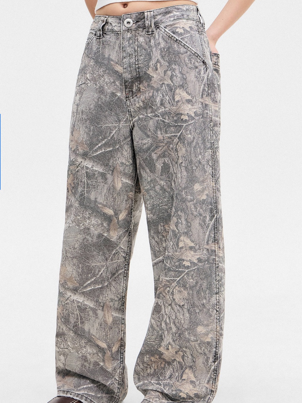 Urban Outfitters Gray and Tan Marble-Print Wide Leg Jeans